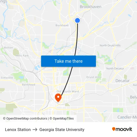 Lenox Station to Georgia State University map