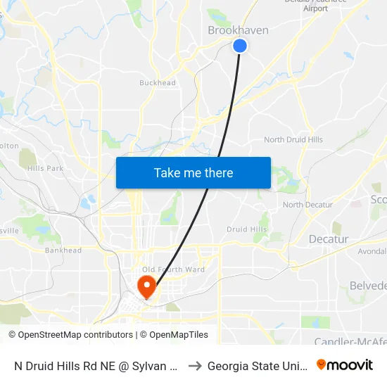 N Druid Hills Rd NE @ Sylvan Cir NE (S) to Georgia State University map