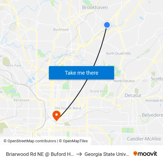 Briarwood Rd NE @ Buford Hwy NE to Georgia State University map