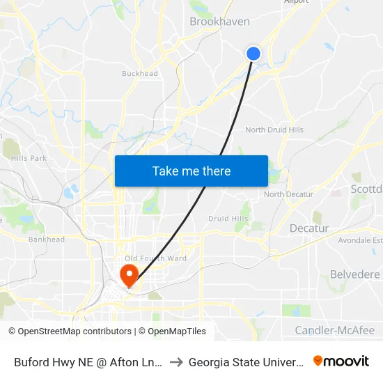 Buford Hwy NE @ Afton Ln NE to Georgia State University map