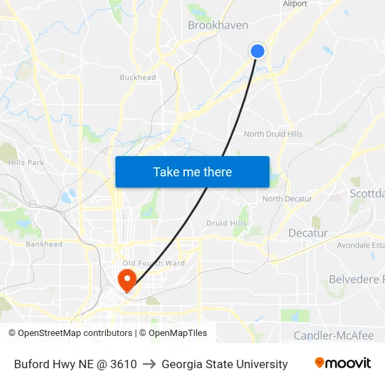 Buford Hwy NE @ 3610 to Georgia State University map
