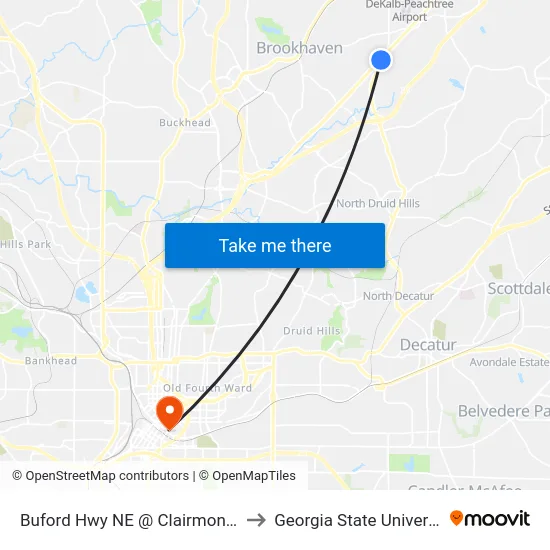 Buford Hwy NE @ Clairmont Rd to Georgia State University map