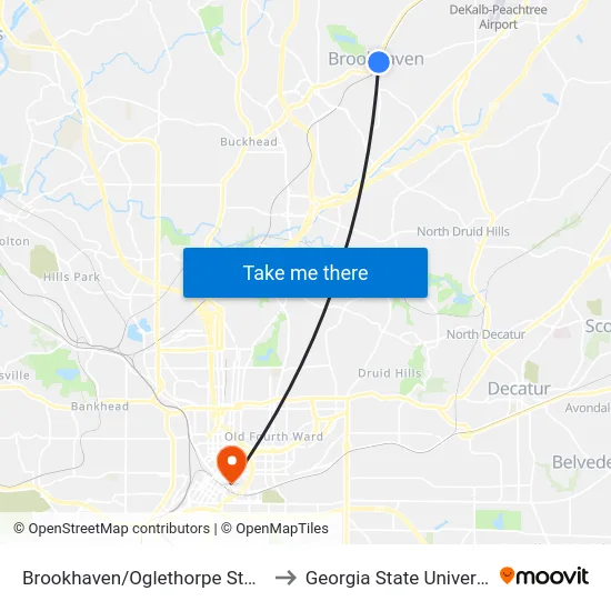 Brookhaven/Oglethorpe Station to Georgia State University map