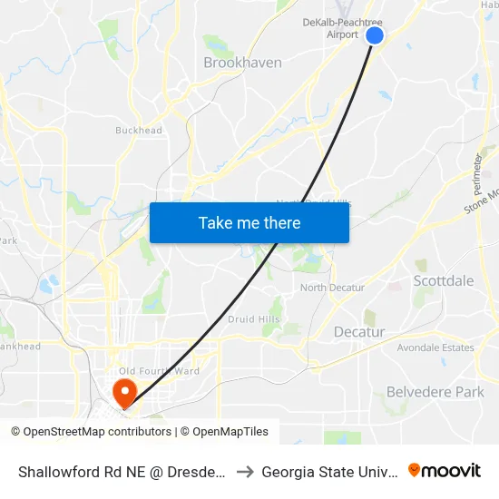 Shallowford Rd NE @ Dresden Dr NE to Georgia State University map