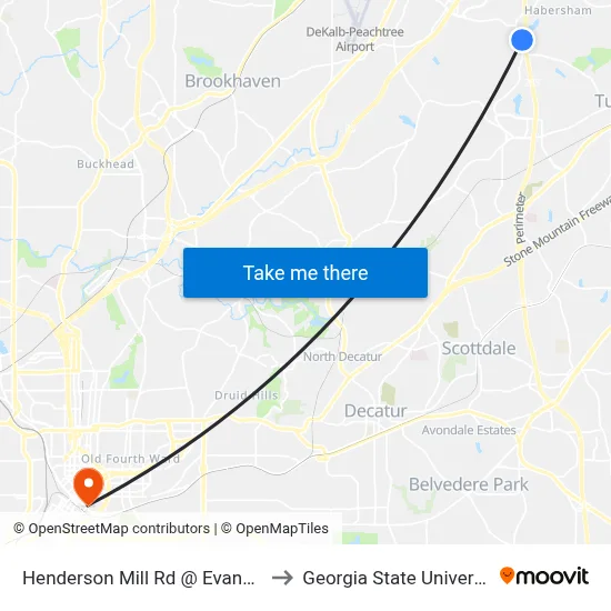 Henderson Mill Rd @ Evans Rd to Georgia State University map