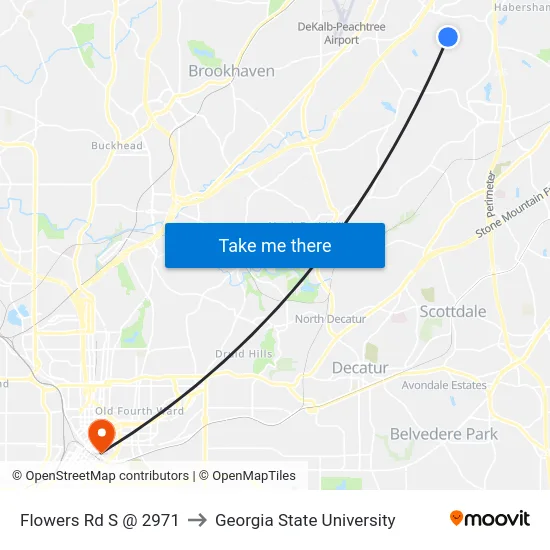 Flowers Rd S @ 2971 to Georgia State University map