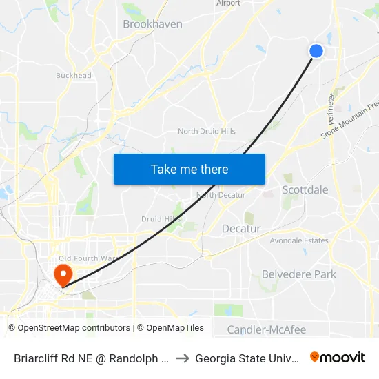 Briarcliff Rd NE @ Randolph Rd NE to Georgia State University map