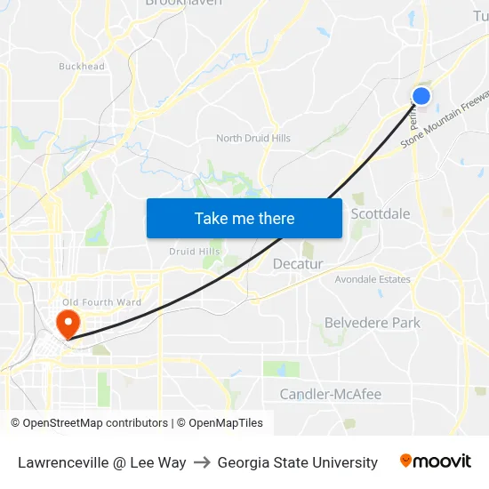 Lawrenceville @ Lee Way to Georgia State University map