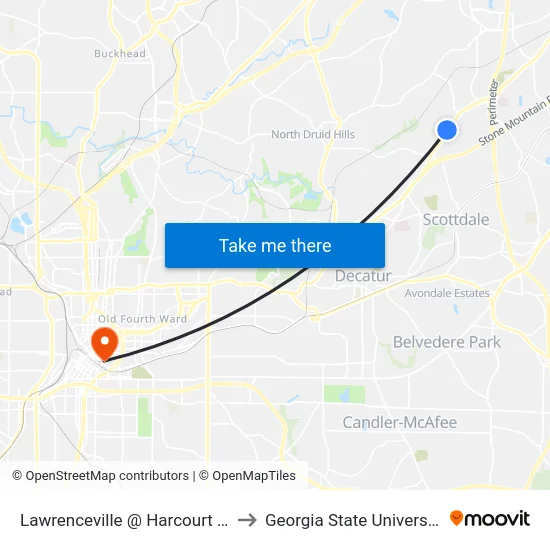 Lawrenceville @ Harcourt Dr to Georgia State University map