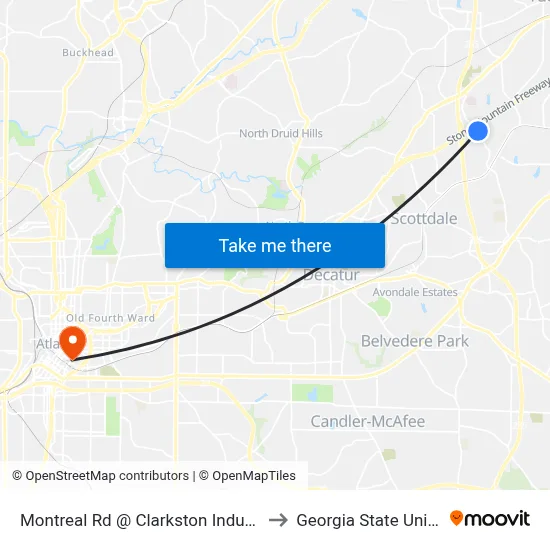 Montreal Rd @ Clarkston Industrial Blvd to Georgia State University map