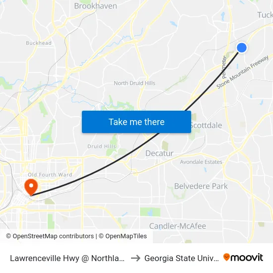 Lawrenceville Hwy @ Northlake Pkwy to Georgia State University map