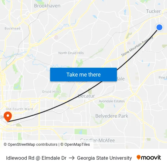 Idlewood Rd @ Elmdale Dr to Georgia State University map