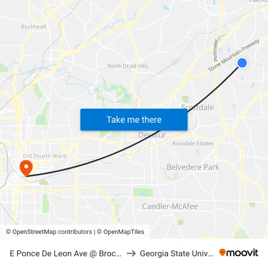 E Ponce De Leon Ave @ Brockett Rd to Georgia State University map