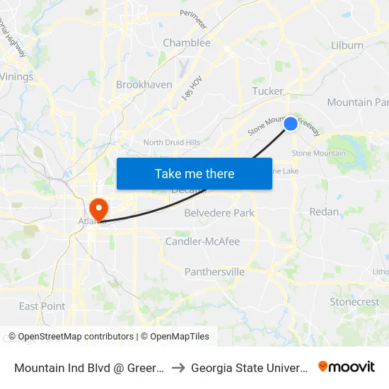 Mountain Ind Blvd @ Greer Cir to Georgia State University map