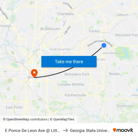 E Ponce De Leon Ave @ Litton Dr to Georgia State University map
