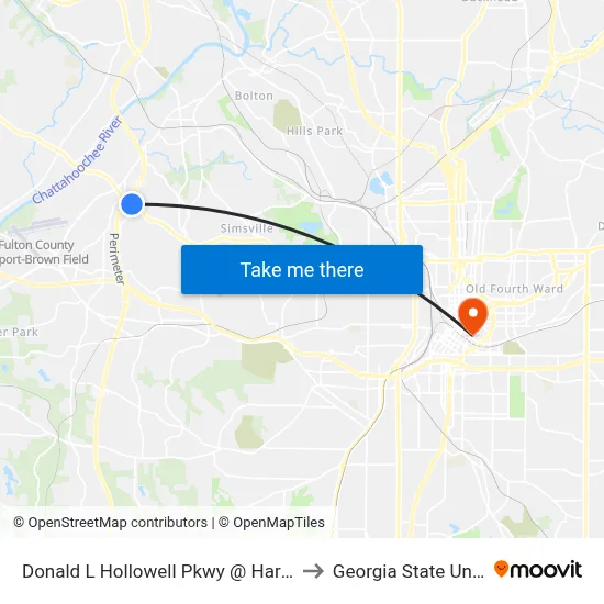 Donald L Hollowell Pkwy @ Harwell Rd NW to Georgia State University map