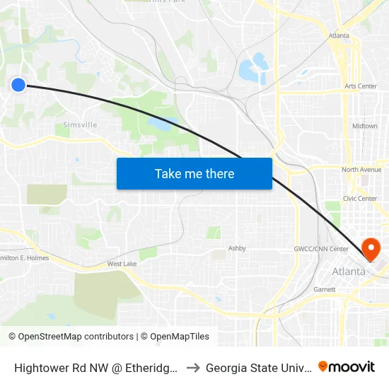 Hightower Rd NW @ Etheridge Dr NW to Georgia State University map