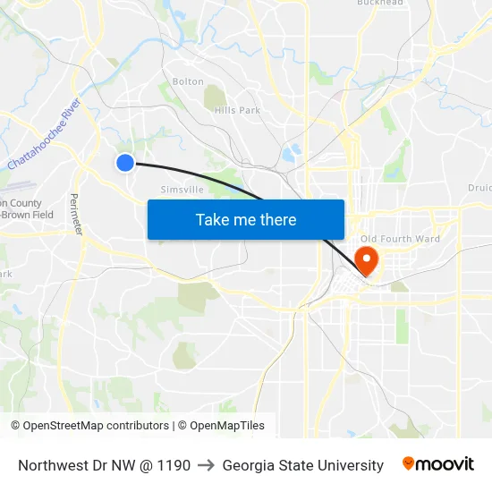 Northwest Dr NW @ 1190 to Georgia State University map