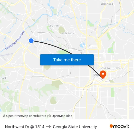 Northwest Dr @ 1514 to Georgia State University map