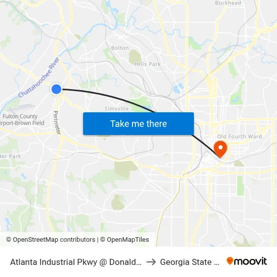Atlanta Industrial Pkwy @ Donald L Hollowell Pkwy to Georgia State University map