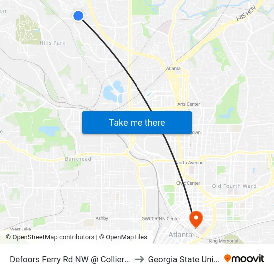 Defoors Ferry Rd NW @ Collier Hills Way to Georgia State University map