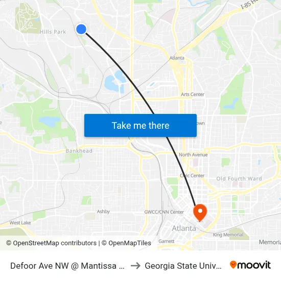 Defoor Ave NW @ Mantissa St NW to Georgia State University map