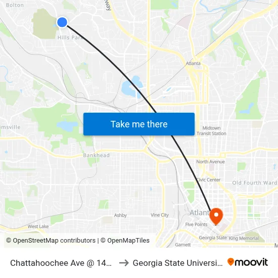 Chattahoochee Ave @ 1495 to Georgia State University map