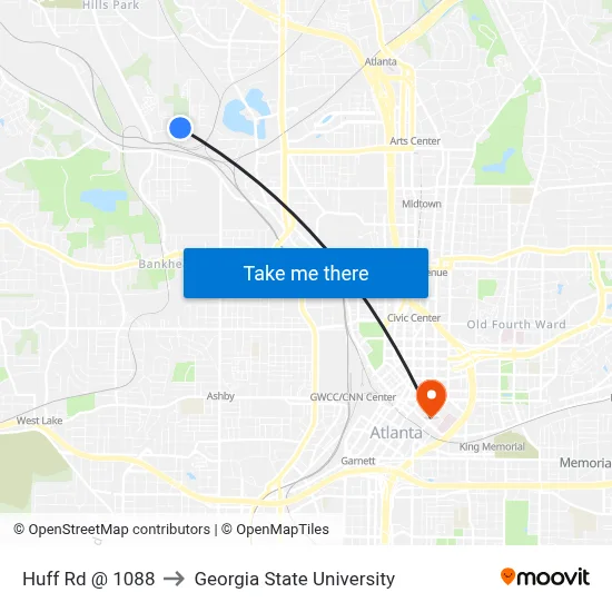 Huff Rd @ 1088 to Georgia State University map
