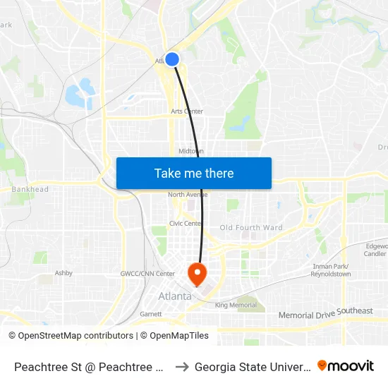 Peachtree St @ Peachtree Conn to Georgia State University map