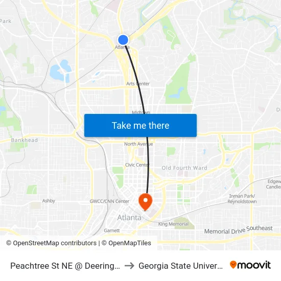 Peachtree St NE @ Deering Rd to Georgia State University map