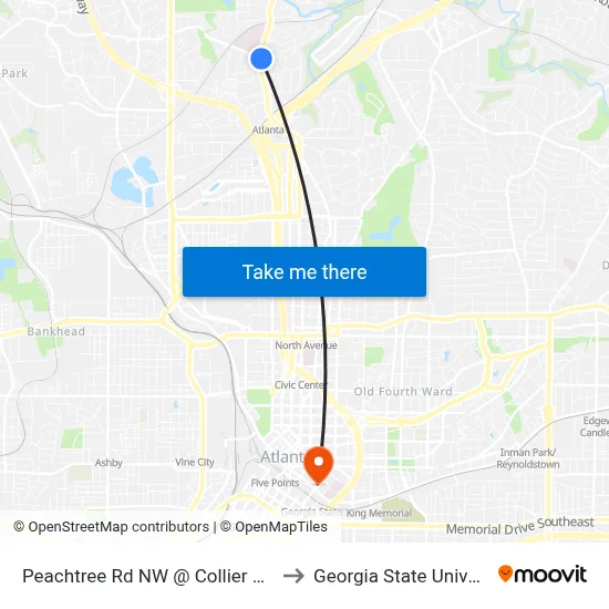 Peachtree Rd NW @ Collier Rd NW to Georgia State University map
