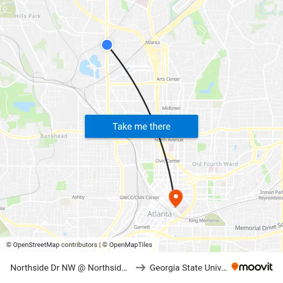 Northside Dr NW @ Northside Cir NW to Georgia State University map