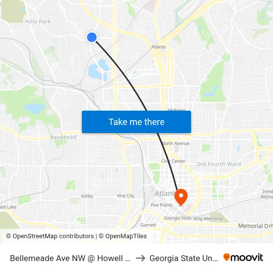 Bellemeade Ave NW @ Howell Mill Rd NW to Georgia State University map