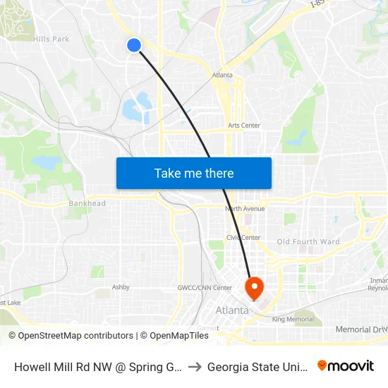 Howell Mill Rd NW @ Spring Grove Ave to Georgia State University map