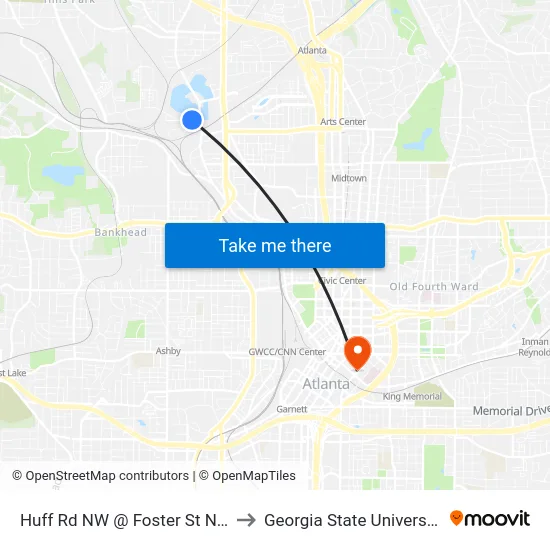 Huff Rd NW @ Foster St NW to Georgia State University map