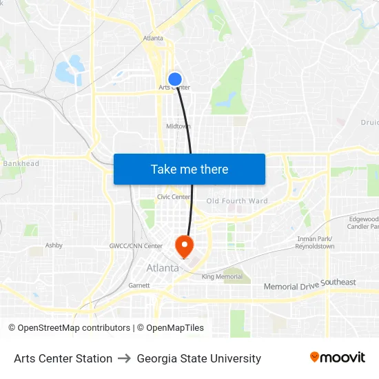 Arts Center Station to Georgia State University map