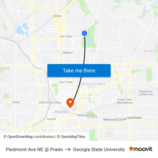 Piedmont Ave NE @ Prado to Georgia State University map