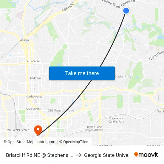 Briarcliff Rd NE @ Stephens Dr NE to Georgia State University map