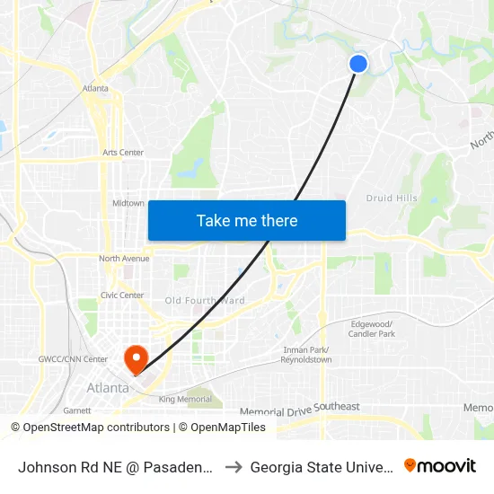 Johnson Rd NE @ Pasadena Ave to Georgia State University map