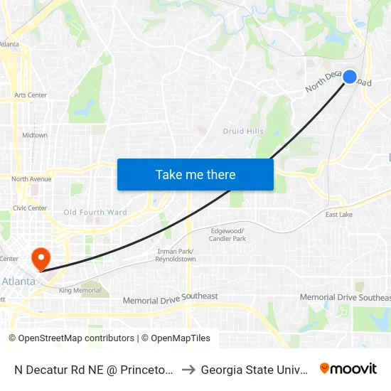 N Decatur Rd NE @ Princeton Way to Georgia State University map