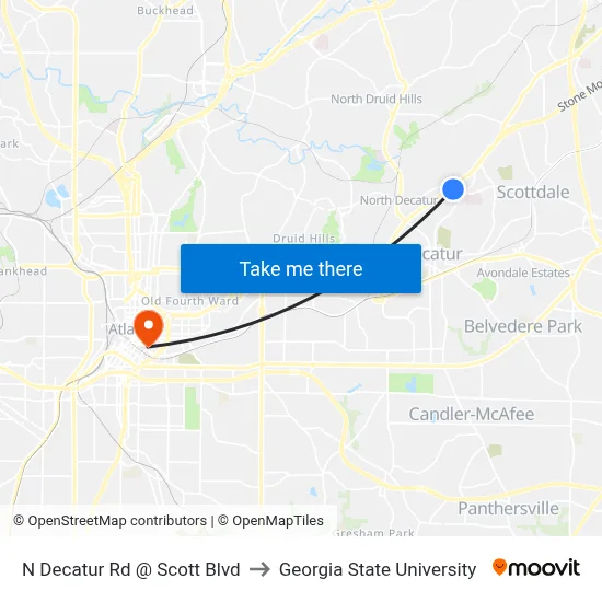 N Decatur Rd @ Scott Blvd to Georgia State University map