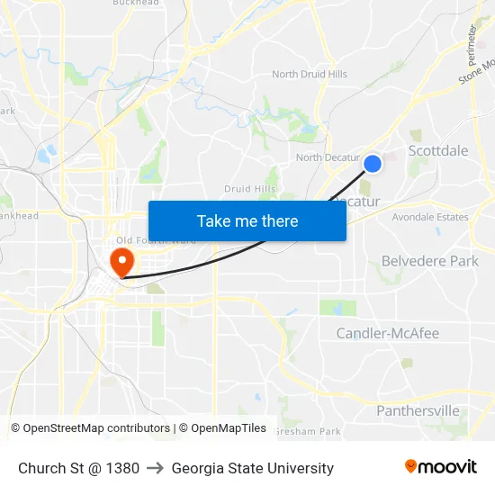 Church St @ 1380 to Georgia State University map