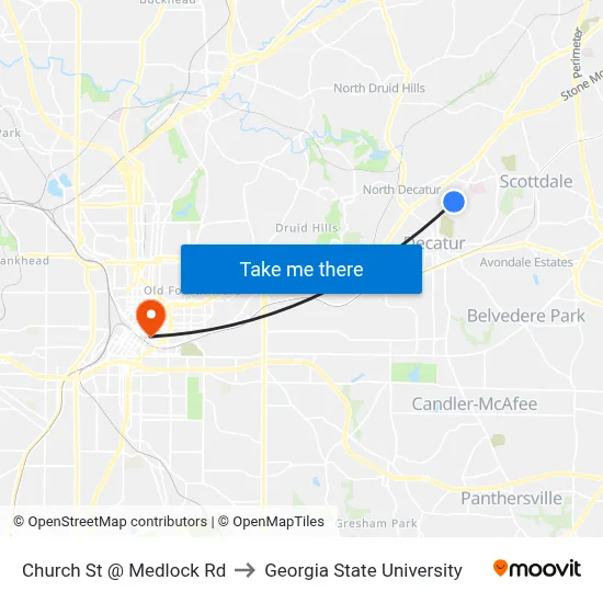 Church St @ Medlock Rd to Georgia State University map