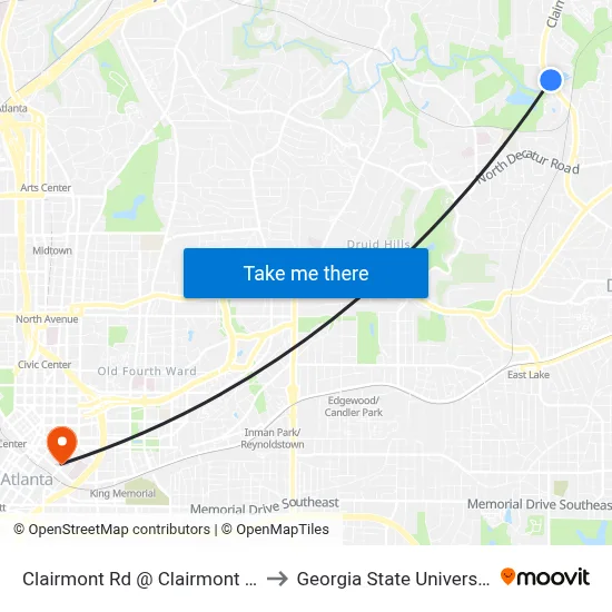 Clairmont Rd @ Clairmont Lk to Georgia State University map