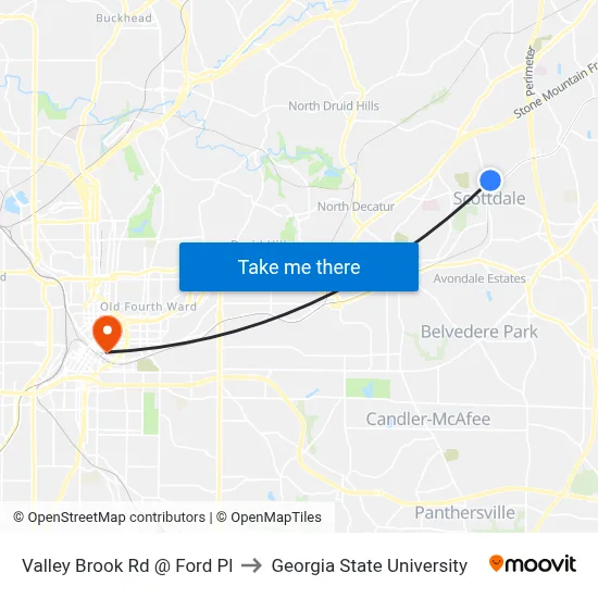 Valley Brook Rd @ Ford Pl to Georgia State University map