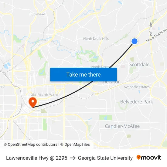 Lawrenceville Hwy @ 2295 to Georgia State University map