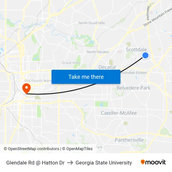 Glendale Rd @ Hatton Dr to Georgia State University map