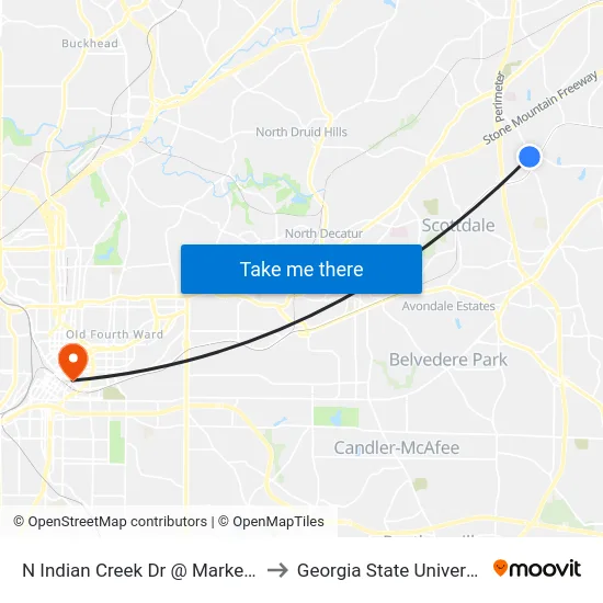 N Indian Creek Dr @ Market St to Georgia State University map