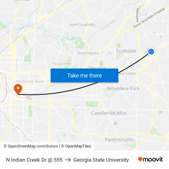 N Indian Creek Dr @ 555 to Georgia State University map