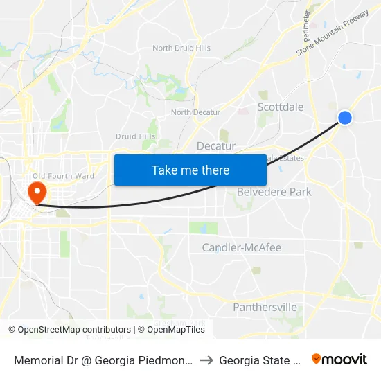 Memorial Dr @ Georgia Piedmont Tech College Dr to Georgia State University map